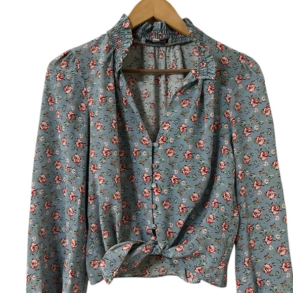 INTERMIX Alana Tie Waist Silk Floral Button Down Blouse Top - Picture 7 of 9